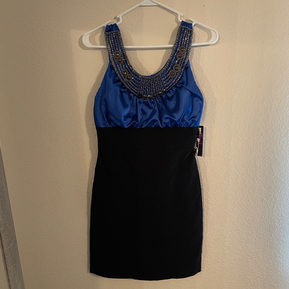 Trixxi, Royal Blue-Black, beaded top, size7, dress